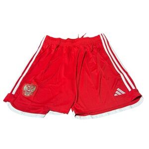 Adidas Red Russian Team Shorts with White Stripes